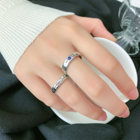 Lovers Adjustable Finger Ring Copper Silver Plated Star Zirconia Romantic Jewelry Cartoon Engraved Fashion Ornament Gift