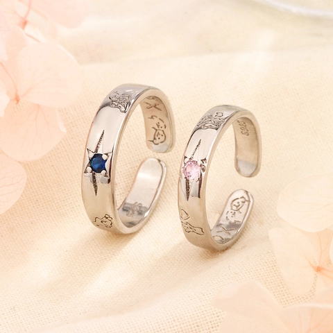 Lovers Adjustable Finger Ring Copper Silver Plated Star Zirconia Romantic Jewelry Cartoon Engraved Fashion Ornament Gift