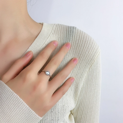 Vintage Ruyi Lock Verstellbarer Ring Für Damen Mit Rundem Katzenaugenstein er Kupfer Fingerschmuck