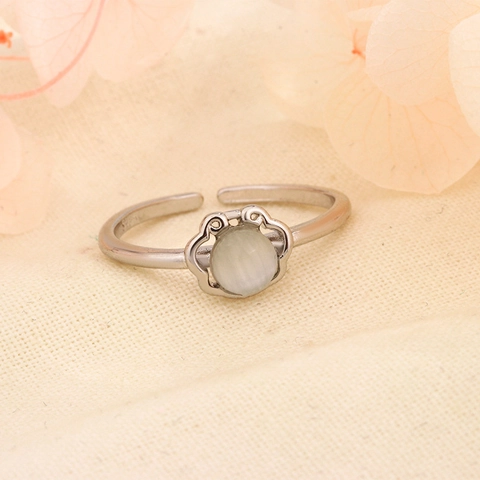 Vintage Ruyi Lock Verstellbarer Ring Für Damen Mit Rundem Katzenaugenstein er Kupfer Fingerschmuck