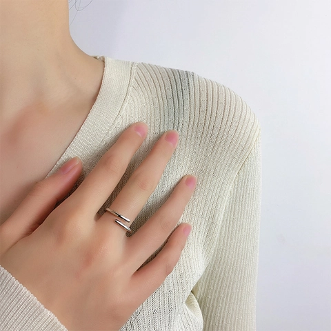 Mobius Öffnung Ring Versilbert Kupfer Minimalistisch Luck Buchstabe Graviert Geometrisch Verstellbar Fingerschmuck Damen