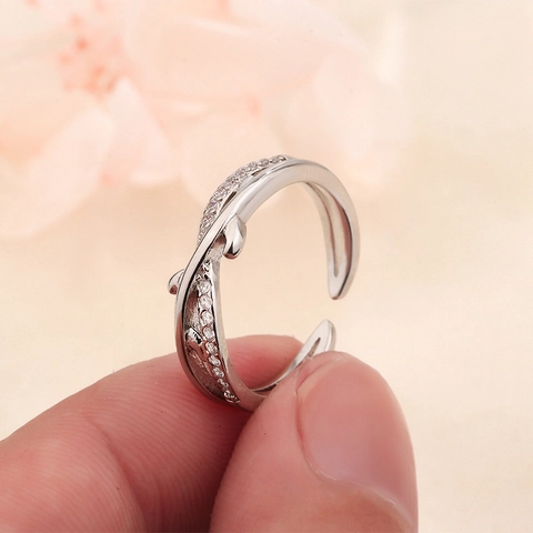 Elegant Olive Branch Adjustable Ring Copper With Sparkling Zircon Inlay Twisted Vine Leaf Jewelry For Women