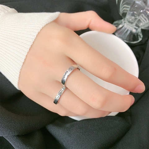 You Are My Sunshine Engraved Open Adjustable Copper Rings For Couples Sun Cloud Pattern Korean Style Minimalist Jewelry