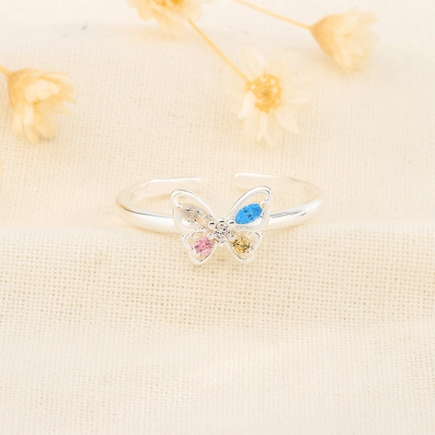 Schmetterling Ring Kupfer Versilbert Bunte Zirkonia Verstellbar Finger Schmuck Für Frauen Elegant Stilvoll
