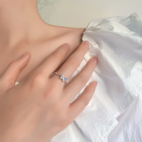 Schmetterling Ring Kupfer Versilbert Bunte Zirkonia Verstellbar Finger Schmuck Für Frauen Elegant Stilvoll