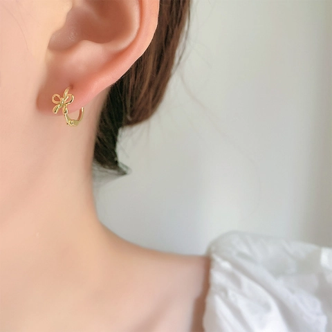 Pendientes De Aro Con Lazo Cobre Minimalista Dulce Elegante Joyería Para Mujeres