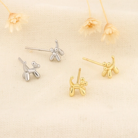 Balloon Dog Stud Earrings Copper High Polished Animal Shape Cute Minimalist Jewelry For Women