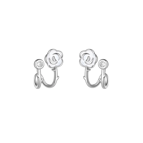 Élégantes Boucles D'oreilles Camélia En Cuivre Plaqué Argent Zircon Rose Bijoux Avec Tige En Argent Pour Femme