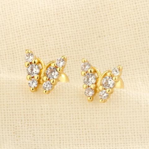 Butterfly Stud Earrings Zircon Copper With 925 Sterling Silver Earring Post Screw Back Cartilage Piercing Jewelry Women