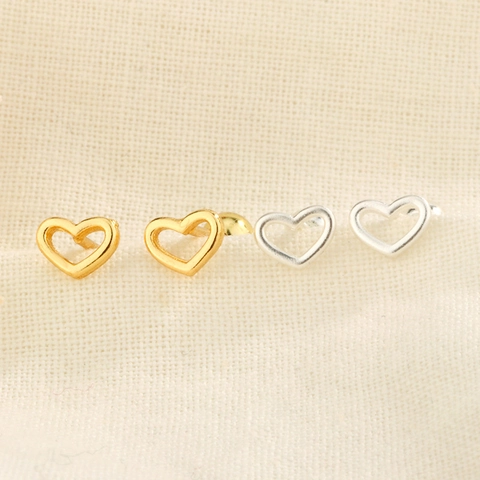 Orecchini A Lobo Cuore Cavo Rame Placcato Oro Argento Chiusura A Vite Minimalista Per Donna
