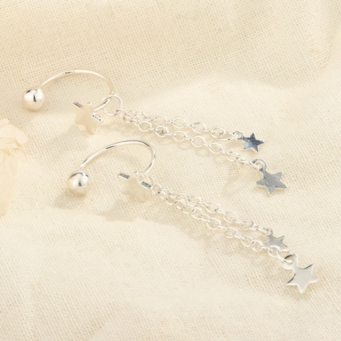 Pendientes Colgantes De Borla De Estrella Con Poste De Plata De Ley 925 Color Plata Minimalista Joyería Para Mujer