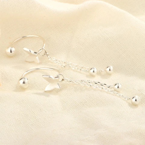 Butterfly Tassel Stud Earrings With 925 Sterling Silver Earring Post Copper Fringed Chain Dangle For Women Sweet Style