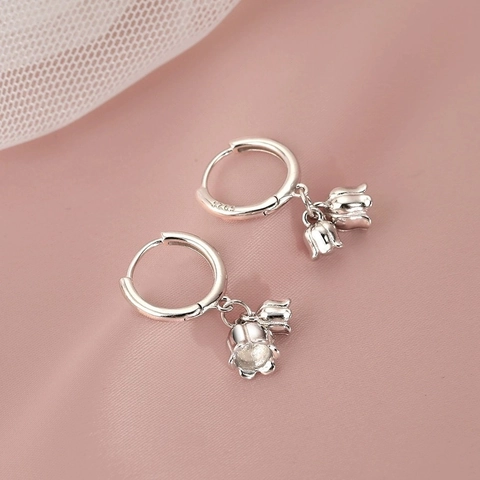 Maiglöckchen Blume Anhänger Hoop Ohrringe 925 Sterling Silber Elegant Zierlich Floral Schmuck Für Frauen Mädchen
