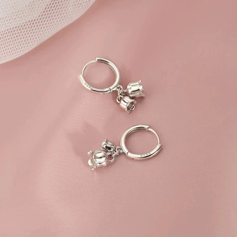 Maiglöckchen Blume Anhänger Hoop Ohrringe 925 Sterling Silber Elegant Zierlich Floral Schmuck Für Frauen Mädchen