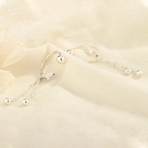 Butterfly Tassel Stud Earrings With 925 Sterling Silver Earring Post Copper Fringed Chain Dangle For Women Sweet Style