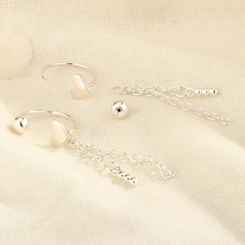 Heart Tassel Drop Earrings Copper Minimalist Elegant Screw Back Jewelry For Women With Silver Earring Post