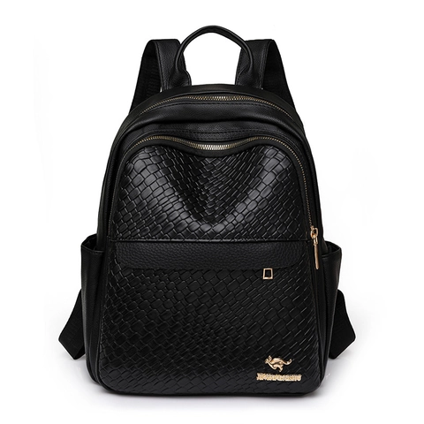 Sac À Dos Femme Mode Cuir PU Texture Tissée Grande Capacité Multi Poches Imperméable Élégant Quotidien Voyage Sac À Main