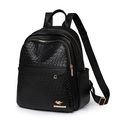 Sac À Dos Femme Mode Cuir PU Texture Tissée Grande Capacité Multi Poches Imperméable Élégant Quotidien Voyage Sac À Main
