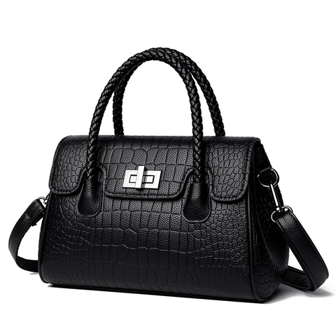 Sac À Main Femme Motif Crocodile Cuir PU Poignée Tressée Serrure Métallique Sac Bandoulière Pour Trajet Quotidien