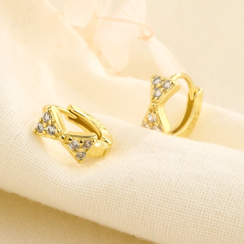Bow Hoop Earrings With 925 Sterling Silver Earring Post Cubic Zirconia Inlaid Small Huggie Earrings For Women Elegant