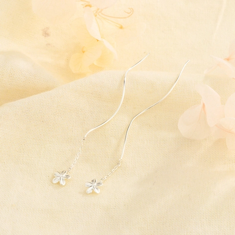 Flower Wave Ear Line Tassel Earrings With 925 Sterling Silver Earring Post Copper Simple Long Drop For Women