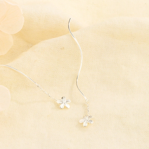 Flower Wave Ear Line Tassel Earrings With 925 Sterling Silver Earring Post Copper Simple Long Drop For Women