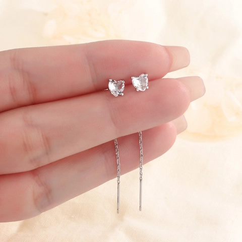 Herz Zirkonia Durchzieher Ohrringe Mit 925 Sterling Silber Ohrstecker Lange Kette Quaste Eleganter Schmuck Für Frauen