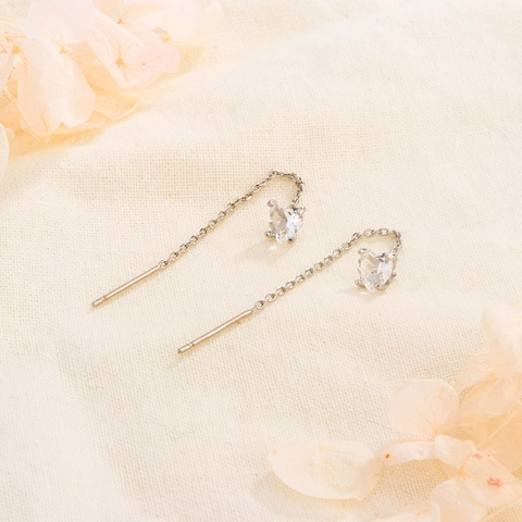 Herz Zirkonia Durchzieher Ohrringe Mit 925 Sterling Silber Ohrstecker Lange Kette Quaste Eleganter Schmuck Für Frauen