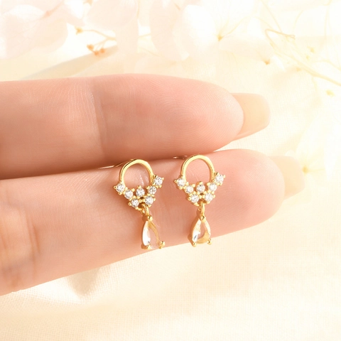 Elegante Tropfen Ohrringe Für Damen Kupfer Birnenschliff Zirkonia Hänger Mit Silberstecker Französischer Stil