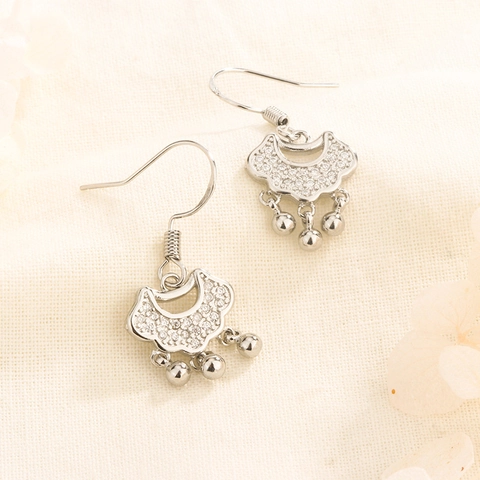 Traditionelle Chinesische Ruyi Schloss Ohrhänger Kupfer Mit Zirkonia Inlaid Silver Earring Post Ethno Stil Für Damen