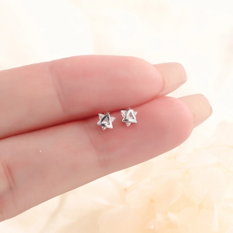 Simple Geometric Triangle Stud Earrings Copper Inlaid Zircon Minimalist Jewelry For Women Men Silver Color Ins Style