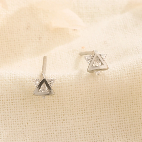 Simple Geometric Triangle Stud Earrings Copper Inlaid Zircon Minimalist Jewelry For Women Men Silver Color Ins Style