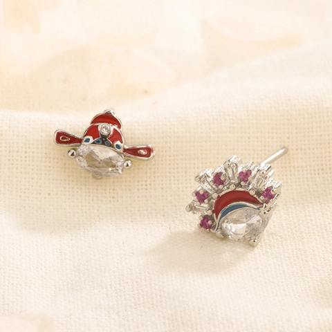 Pendientes Asimétricos Elementos Ópera Pekín Cobre Con Esmalte Rojo Azul Y Circón Estilo Chino Tradicional Para Mujer