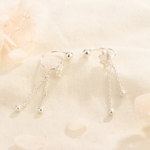 Elegant Lotus Flower Tassel Earrings For Women Dainty Copper Screw Back Ear Studs Silver Plated Versatile Jewelry
