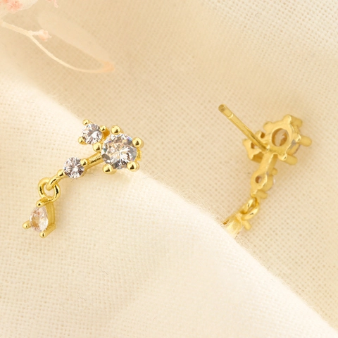 Elegant Teardrop Cubic Zirconia Drop Earrings Gold Plated Copper Jewelry For Women French Style