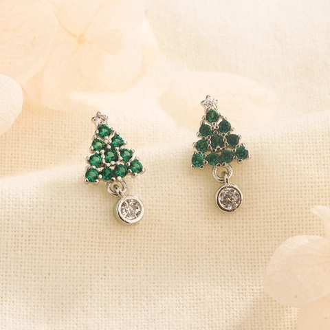 Orecchini A Lobo Albero Di Natale Zirconia Verde Stella Con Silver Earring Post Gioielli Festivi Regalo Per Donna