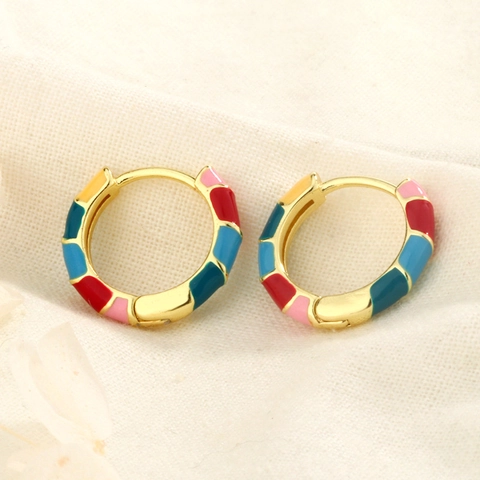 Orecchini A Cerchio Smalto Colorato Goccia D'olio Geometrico Rigato Rame Gioielli Orecchio Retrò Minimalista Per Donne Accessori Moda