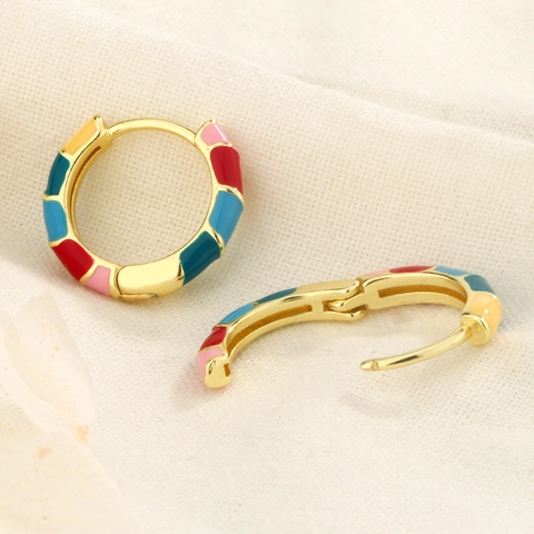 Orecchini A Cerchio Smalto Colorato Goccia D'olio Geometrico Rigato Rame Gioielli Orecchio Retrò Minimalista Per Donne Accessori Moda