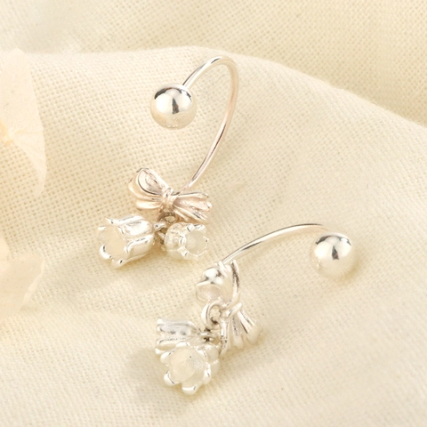 Eleganti Orecchini Pendenti Mughetto Con Fiocco Rame Placcato Argento Chiusura A Vite Sfera Gioielli Dolci Per Donna
