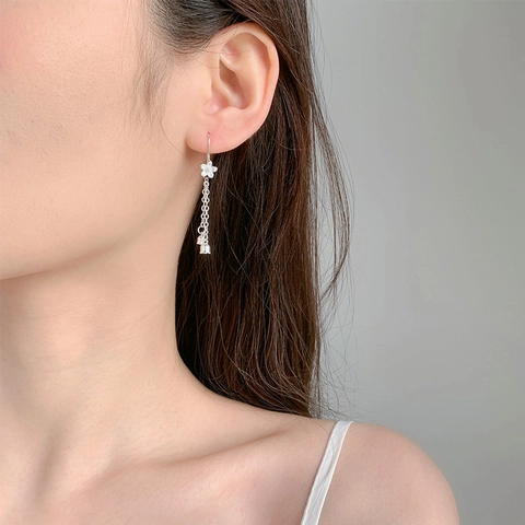 Flower Tassel Drop Earrings For Women Elegant Silver Plated Copper Long Chain Lily Of The Valley Dangle Ear Hooks