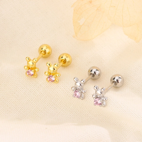 Süße Bär Kleine Ohrstecker Mit Rosa Zirkonia Und 925 Silber Ohrring Pfosten Schraubverschluss Schmuck Für Damen