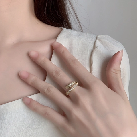 Snake Wrap Ring Copper Rhinestone Adjustable Open Animal Design Fashion Elegant Jewelry For Women