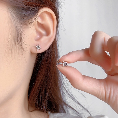 Octagram Star Stud Earrings With 925 Sterling Silver Earring Post Copper Cubic Zirconia Screw Ball Back Minimalist