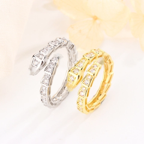 Snake Wrap Ring Copper Rhinestone Adjustable Open Animal Design Fashion Elegant Jewelry For Women