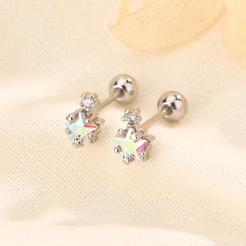 Aurora Gradient Zircon Star Stud Earrings For Women With 925 Sterling Silver Earring Post Pentagram Helix Piercing Jewelry
