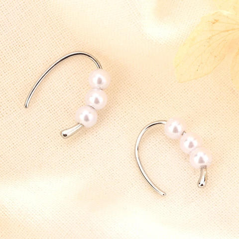 Elegant Artificial Pearl Hook Earrings Copper Silver Plated Linear Multiple Artificial Pearl Minimalist Jewelry For Women