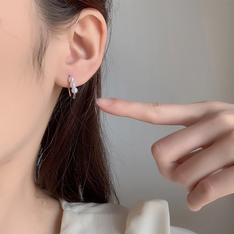 Elegant Artificial Pearl Hook Earrings Copper Silver Plated Linear Multiple Artificial Pearl Minimalist Jewelry For Women