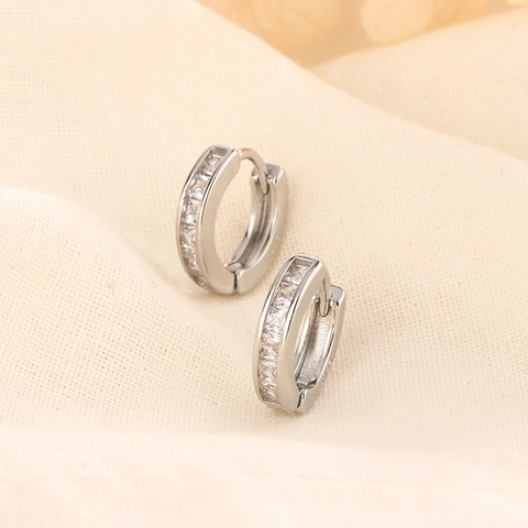 Minimalist Copper Hoop Earrings With Square Zirconia Channel Setting Elegant Jewelry For Women