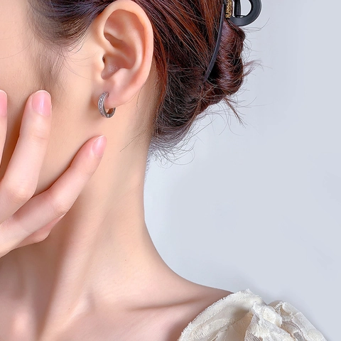 Minimalist Copper Hoop Earrings With Square Zirconia Channel Setting Elegant Jewelry For Women