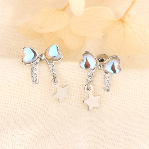 Orecchini A Fiocco E Stella Rame Cuore Pietra Blu Cangiante Zircone Gioielli Design Di Nicchia Per Donne